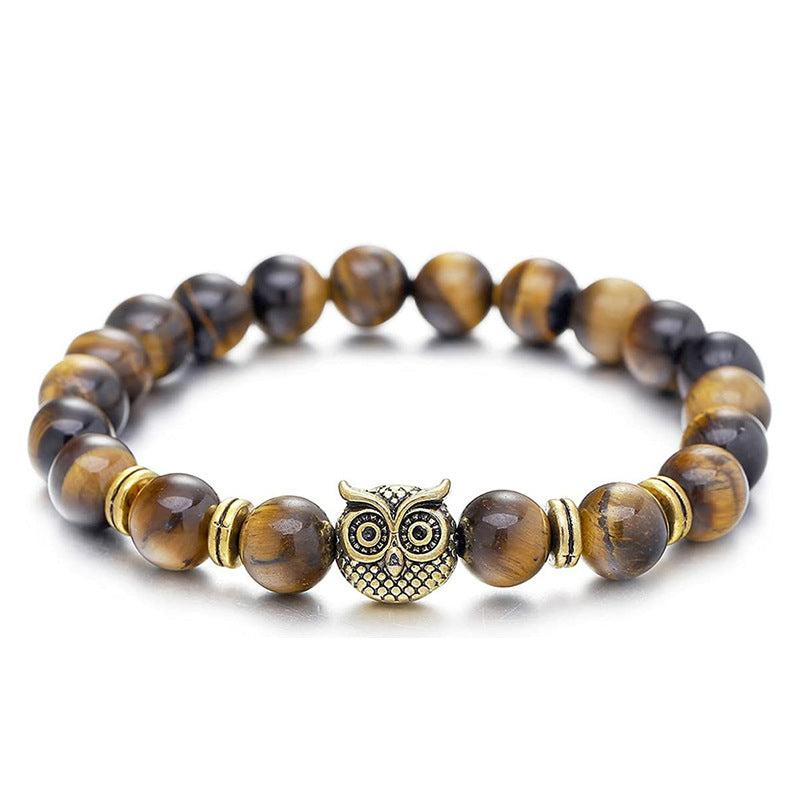 Retro Owl Turquoise Agate Beaded Bracelets Set