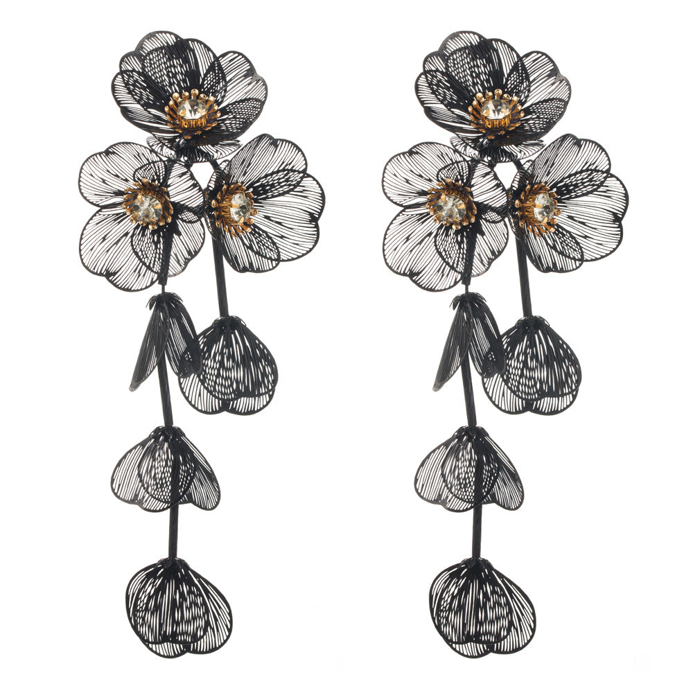 1 Pair Casual Elegant Vacation Flower Inlay Alloy Rhinestones Silver Plated Layered Drop Earrings