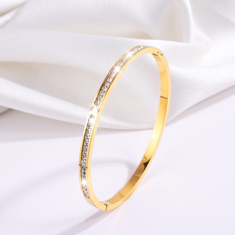 Elegant 18K Gold Plated Stainless Steel Bangle and Titanium Steel Diamond Bracelet Set