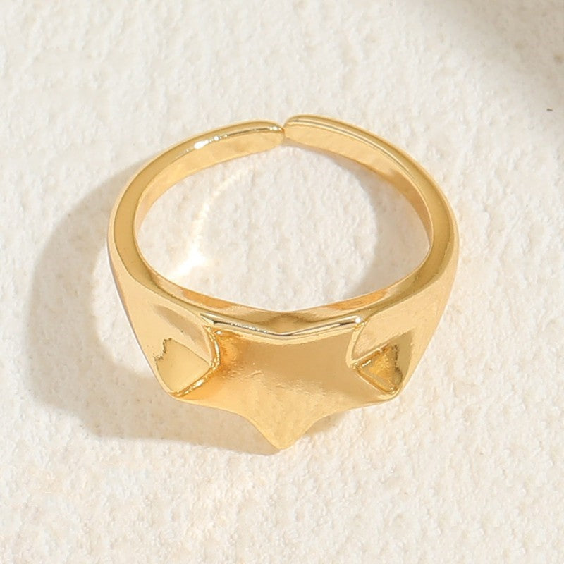 Elegant Geometric Star 14K Gold Plated Open Ring with Artificial Pearls