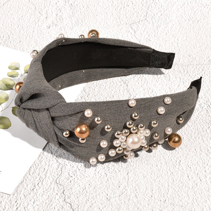 Fashion Pearl Rhinestone Knotted Headband