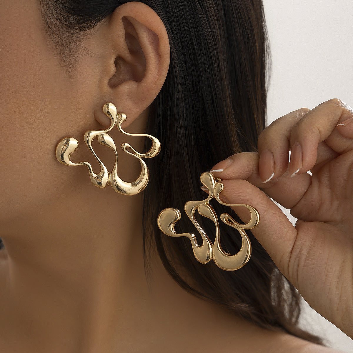 Geometric Alloy Drop Earrings - Retro Comma Design Studs for Women