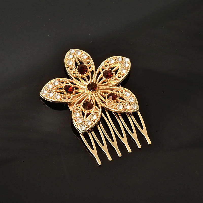 Retro Diamond Pearl Leaf Hair Comb Clip