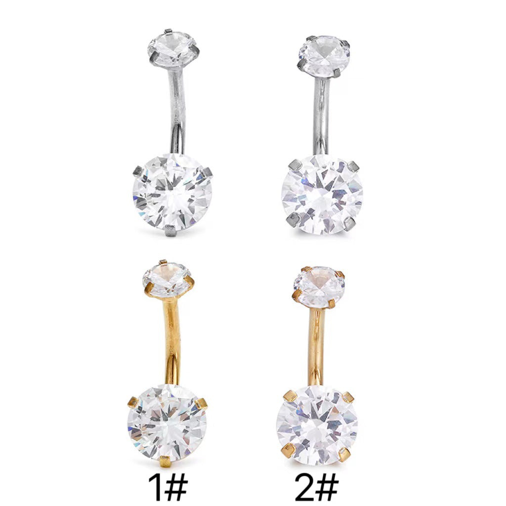 Fashion Round Stainless Steel Inlay Zircon Belly Ring 1 Piece