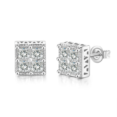 1 Pair Hip-hop Square Copper Zircon Stud Earrings