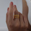 French Style Color Block Titanium Steel 18K Gold Plated Open Ring with White Shell Inlay