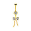 Elegant Bow Knot Belly Ring - 316 Stainless Steel with Rhinestones and Gold Plating