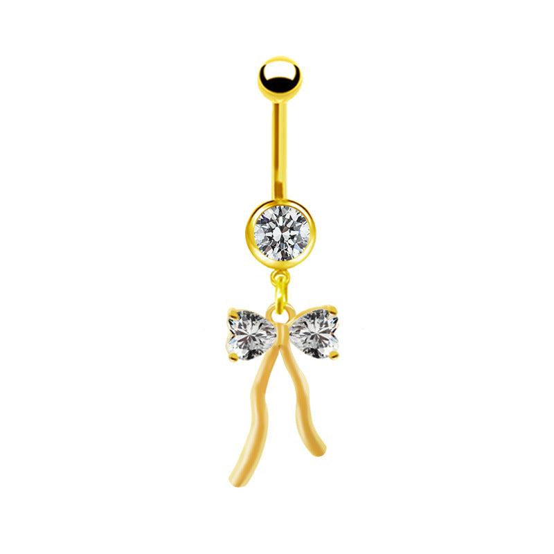 1 Piece Belly Rings Elegant Glam Shiny Bow Knot 316 Stainless Steel  Alloy Plating Inlay Resin Rhinestones Glass Gold Plated