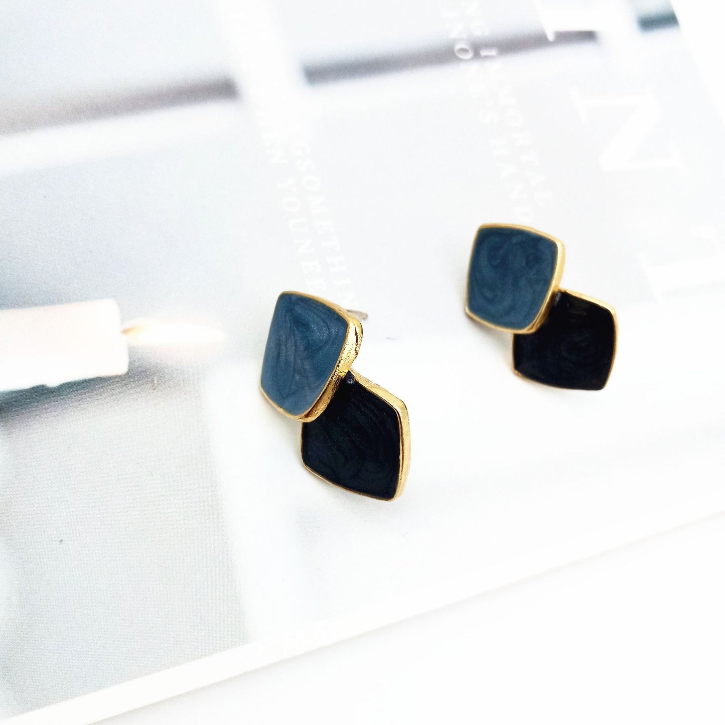Klein Blue C Shape Alloy Stud Earrings - Niche Simple Design Korean Style for Women