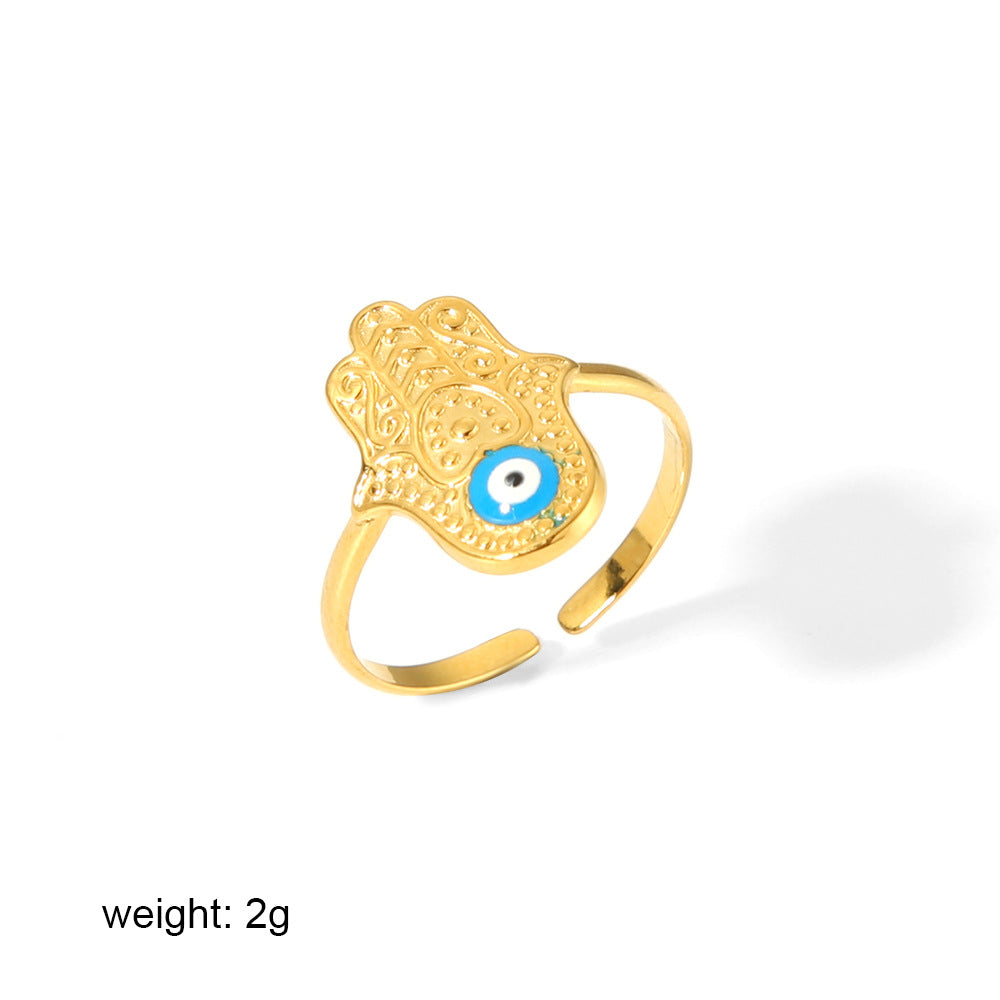 18K Gold Plated Evil Eye Stainless Steel Open Ring