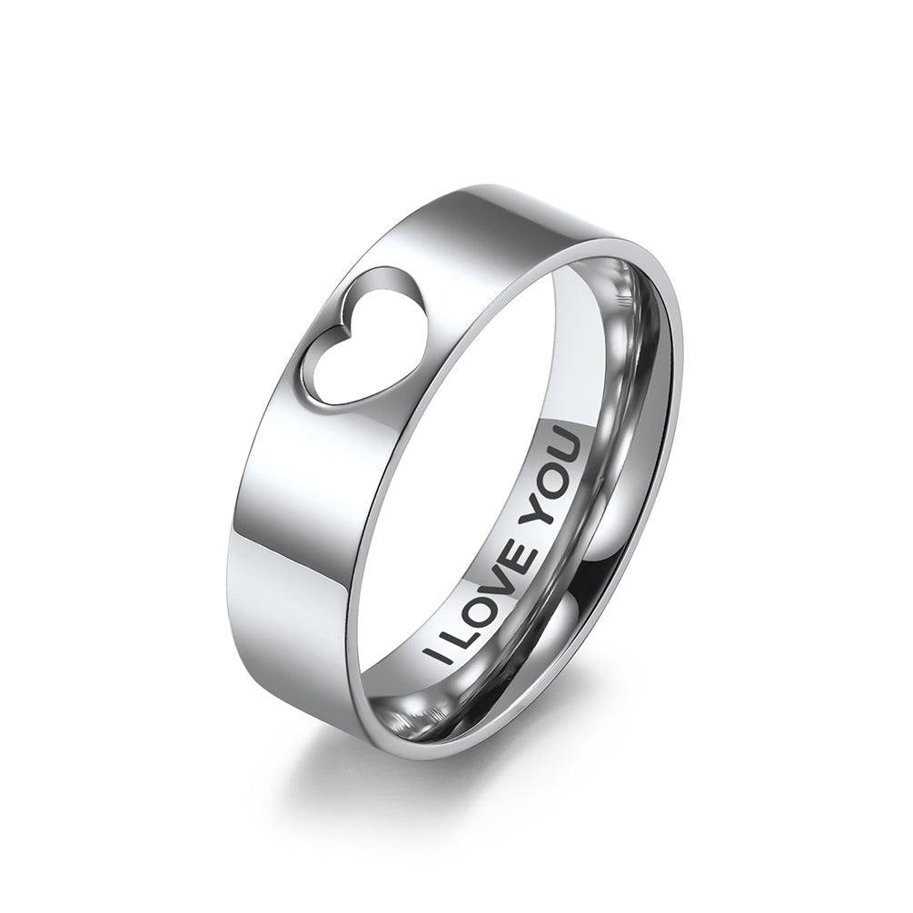 Fashion Titanium Steel Heart-shaped Hollow Couple Ring for Men and Women