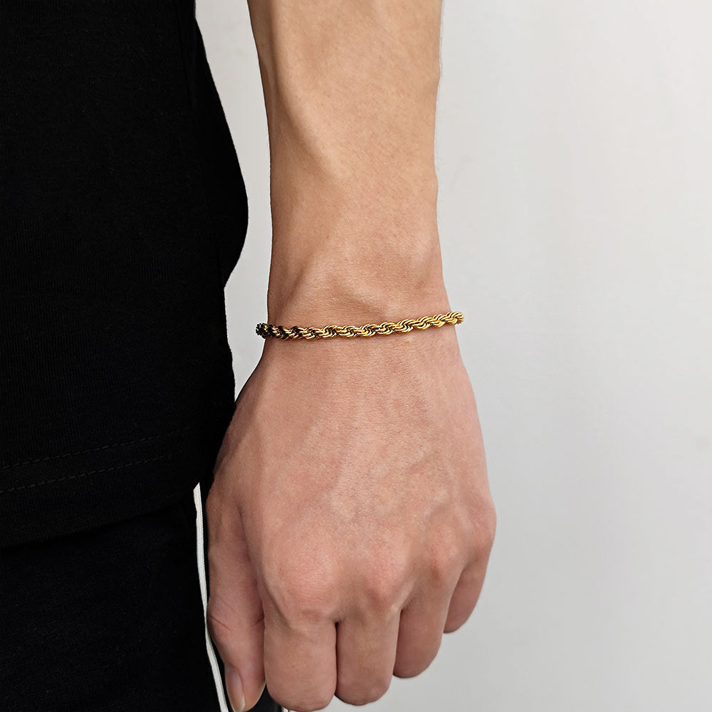 Hip-Hop Geometric 18K Gold Plated Stainless Steel Rope Chain Bracelet