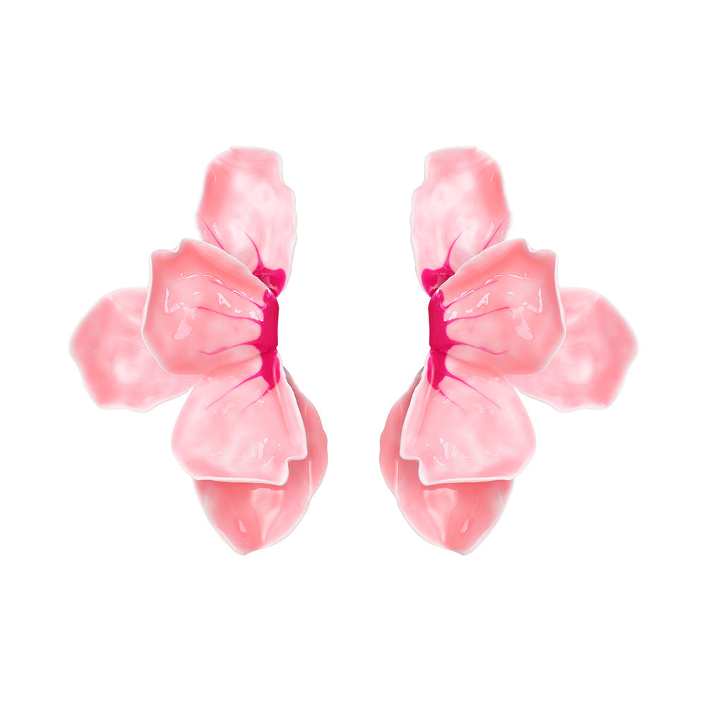 Elegant Gradient Enamel Leaf Flower Earrings