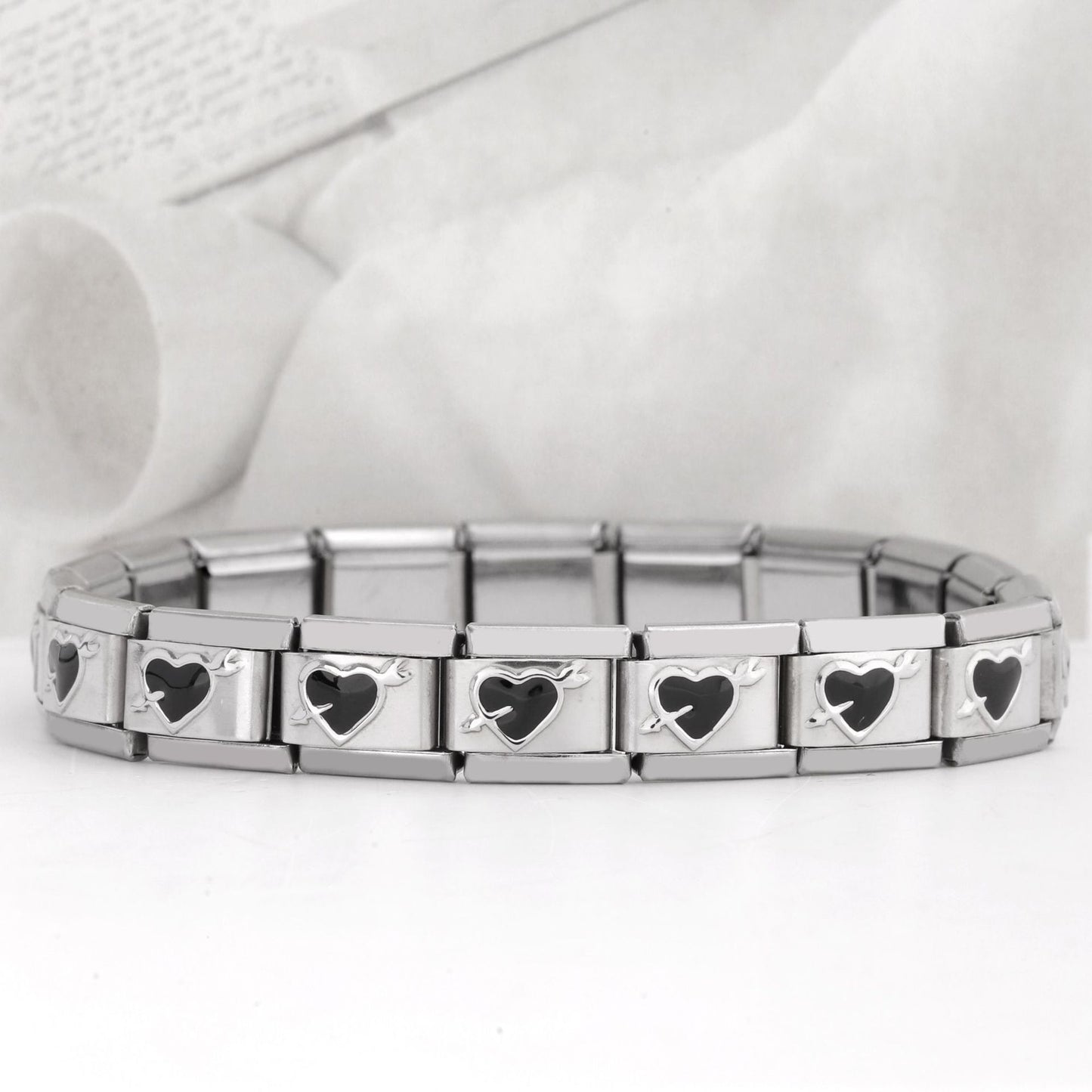 Stainless Steel Leaf Crown Flower Heart Gemstone Modular Bracelet