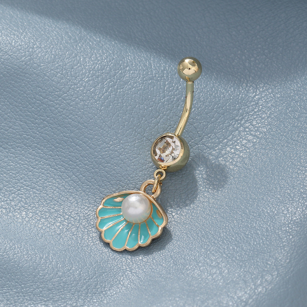 Simple Shell Scallop Pearl Belly Ring with Zirconia Inlay