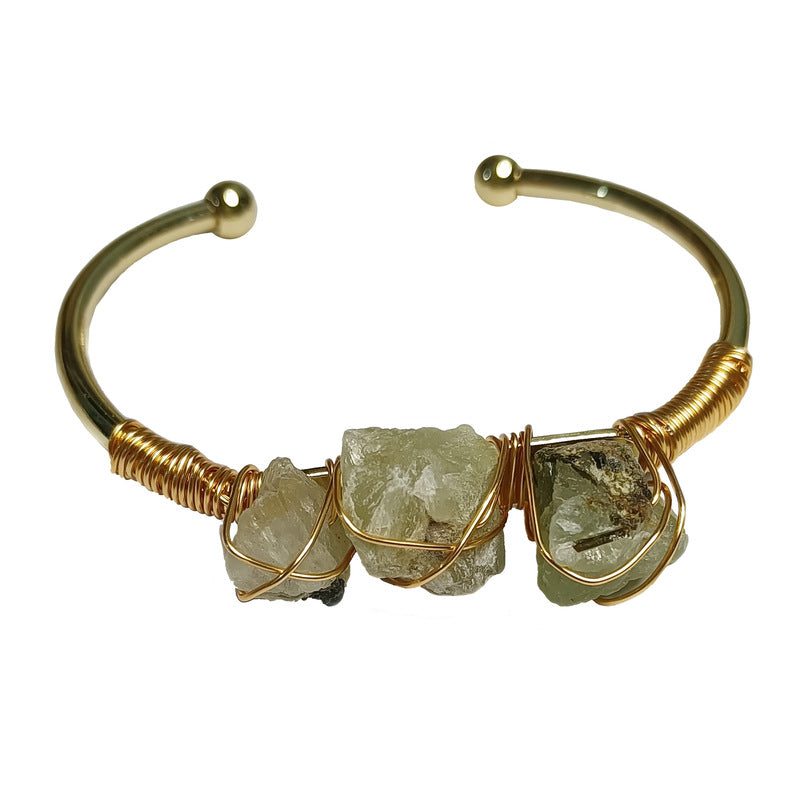 Simple Irregular Natural Stone Crystal Gold-Plated Bangle Bracelet