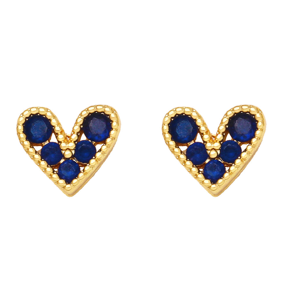 European American Mini Zircon Heart Copper Earrings - Chic Design Studs for Women