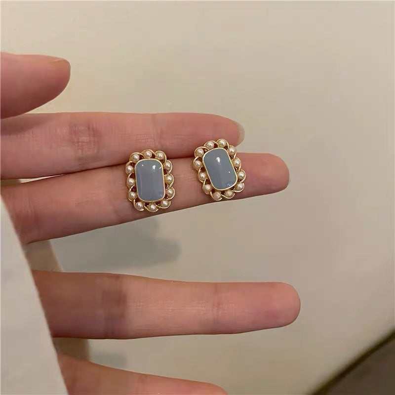 Klein Blue C Shape Alloy Stud Earrings - Niche Simple Design Korean Style for Women