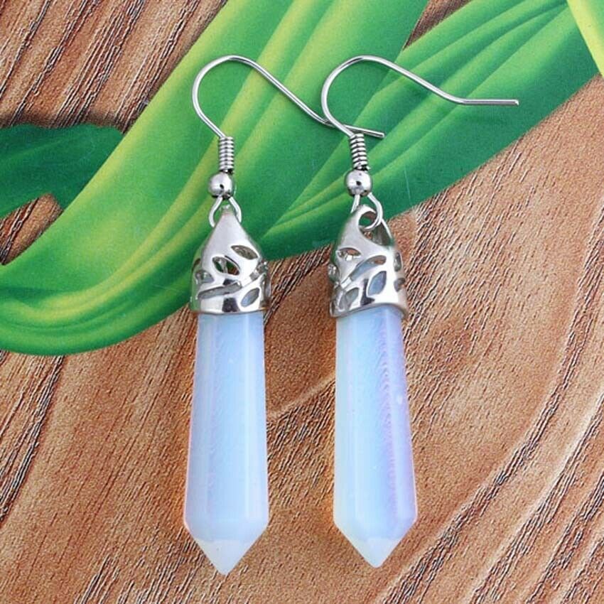 Fashion Solid Color Natural Crystal Gemstone Hexagonal Earrings