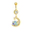 Moon Design Belly Ring - 316 Stainless Steel with Resin Rhinestones and Gold Plating