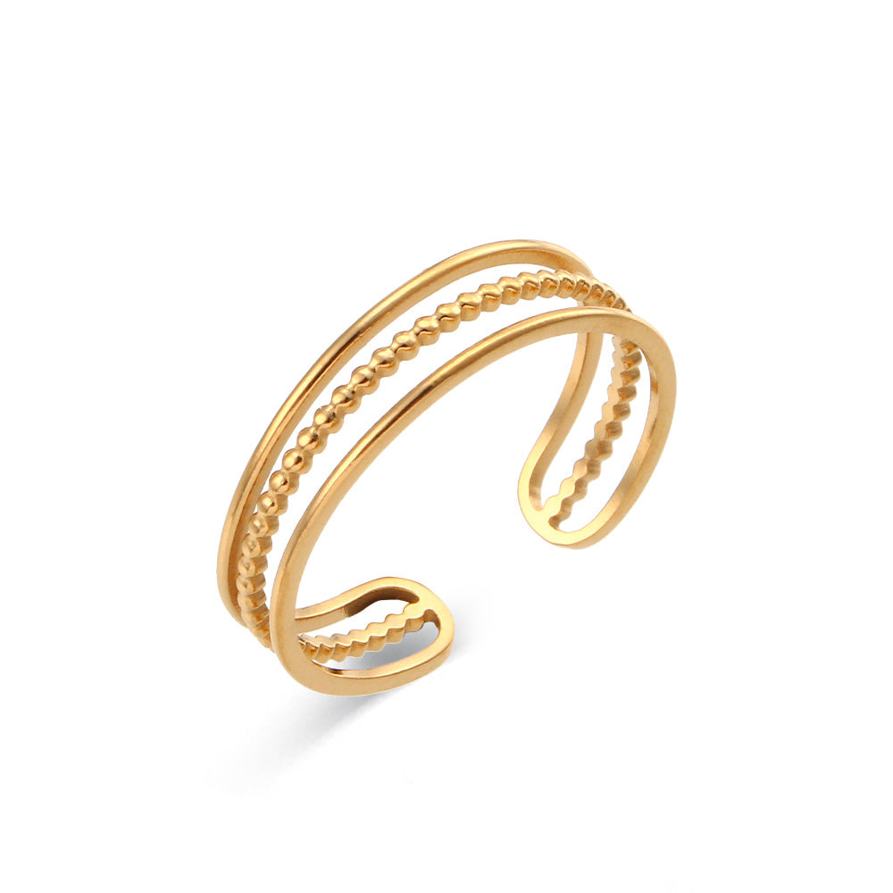 Geometric Stainless Steel Open Weave Ring - Trendy Minimalist Design