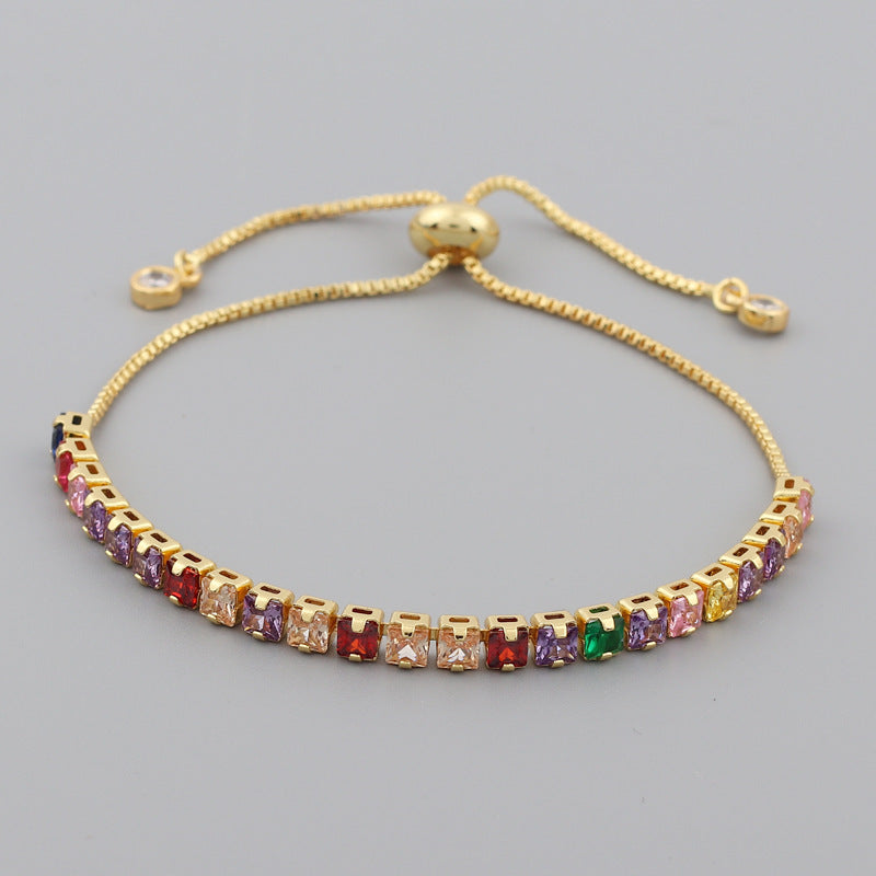 Retro Geometric Copper Zircon Bracelets - Colorful European and American Style Women's Jewelry Collection