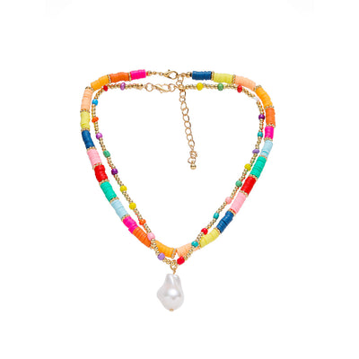 Bohemian Geometric Soft Clay Beaded Artificial Pearls Women's Layered Necklaces