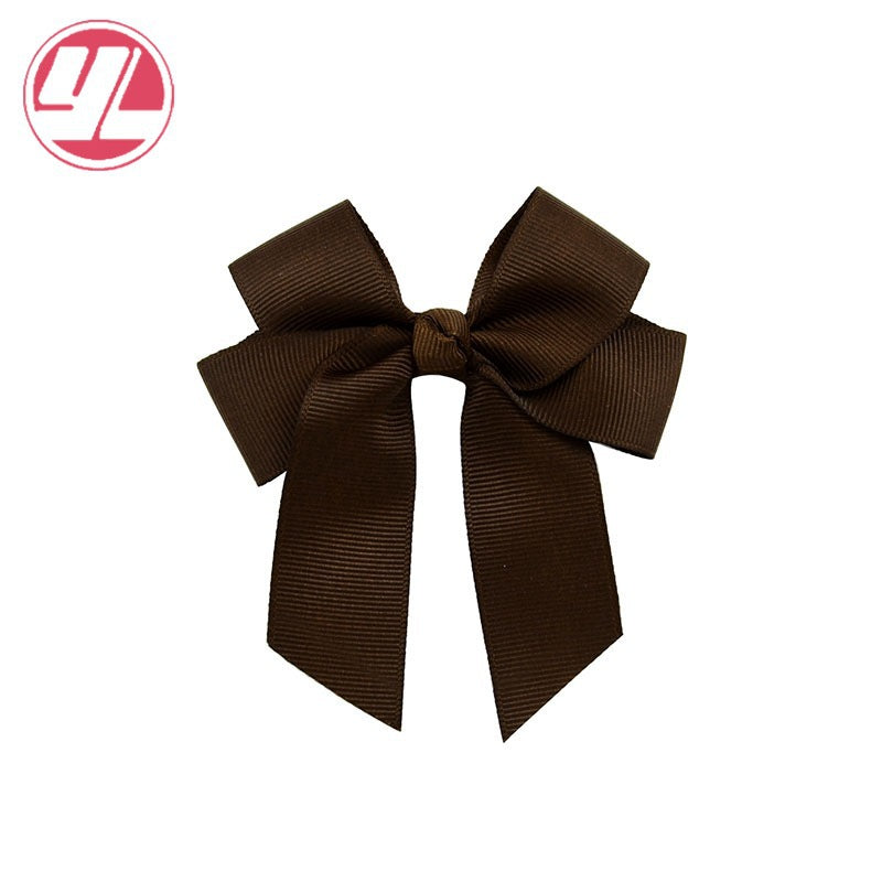 Fashion Handmade Double Streamer Polyester Ribbed Satin Ribbon Bow Hair Clip Accessories