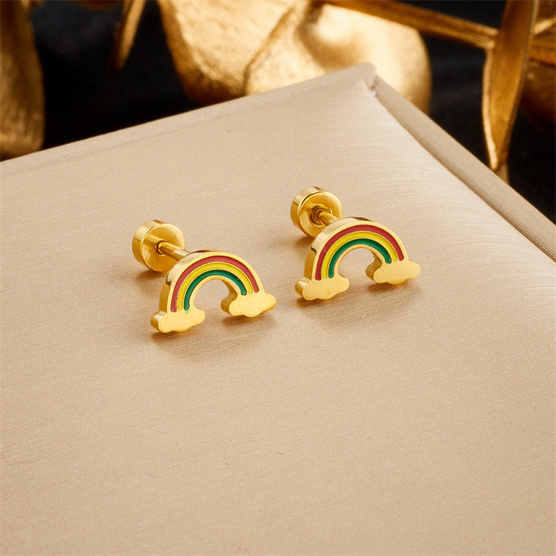 1 Pair Cute Retro Animal Titanium Steel Patchwork Ear Studs