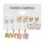 Butterfly Pearl Zircon Alloy Drop Earrings Set - 9 Pairs Silver Star Moon Design