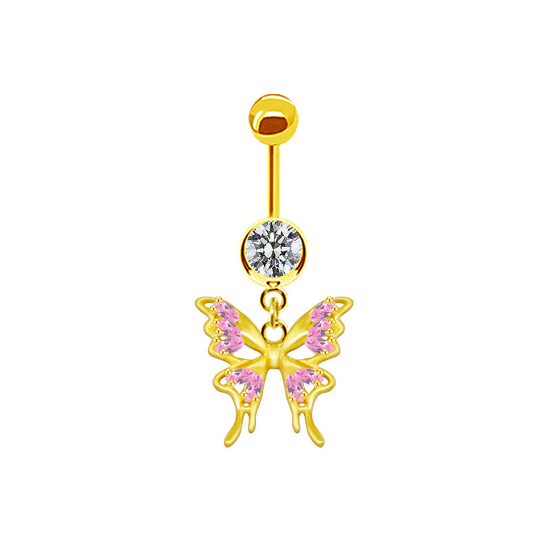 Shiny Butterfly Crystal Rhinestone Zircon Belly Ring with Bow Knot Pendant