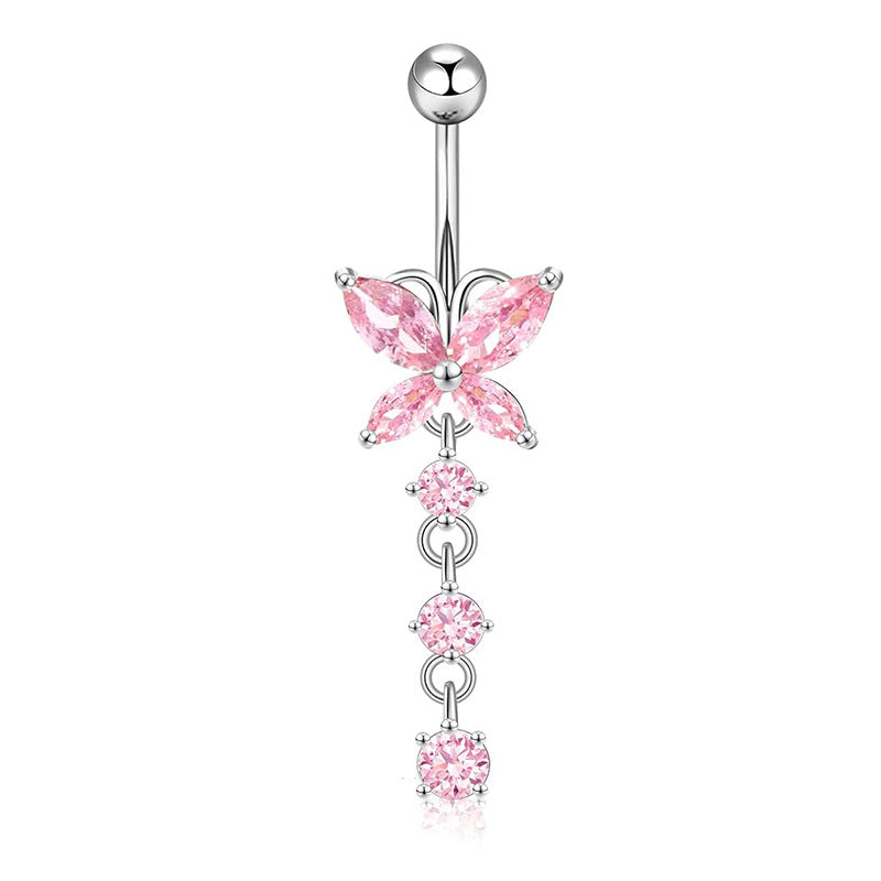 1 Piece Heart & Butterfly Zircon Inlay Stainless Steel Belly Ring Set