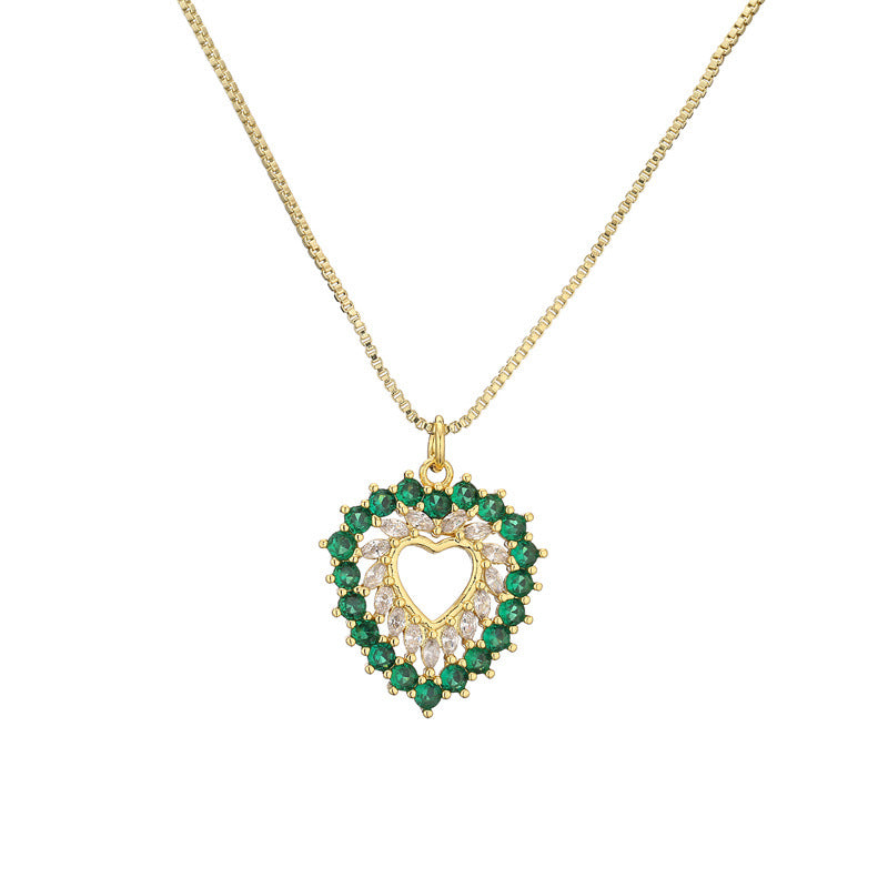 Devil's Eye Heart Shaped Zircon Pendant Necklace in Gold Plated Copper