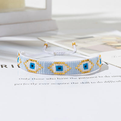 IG Style Evil Eye Crystal Glass Knitted Women's Bracelet Set - Handmade Multilayer Miyuki Tassel Design