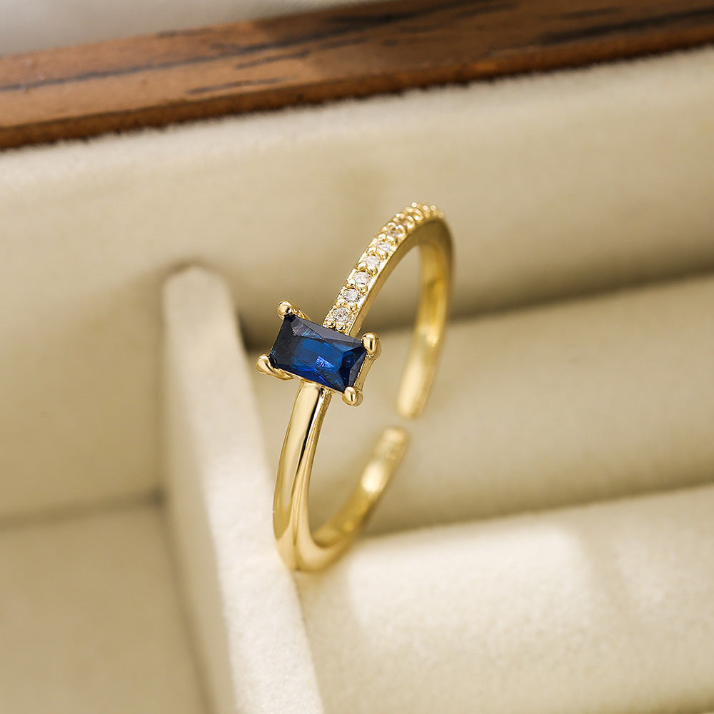 Simple Geometric Zircon 18K Gold Plated Open Ring