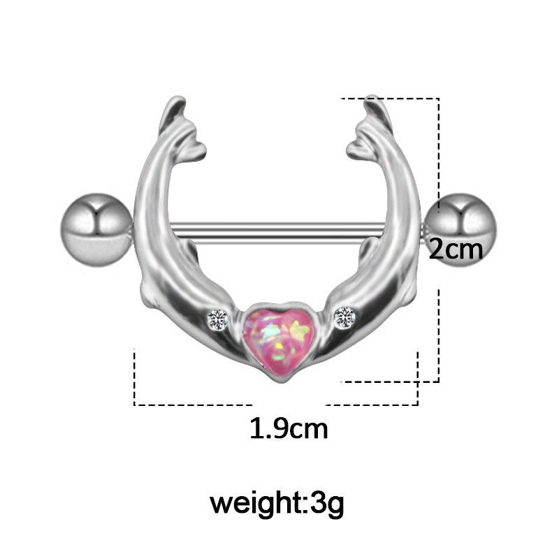 Exaggerated Punk Heart Shape Zircon Rhinestone Chest Ring Jewelry