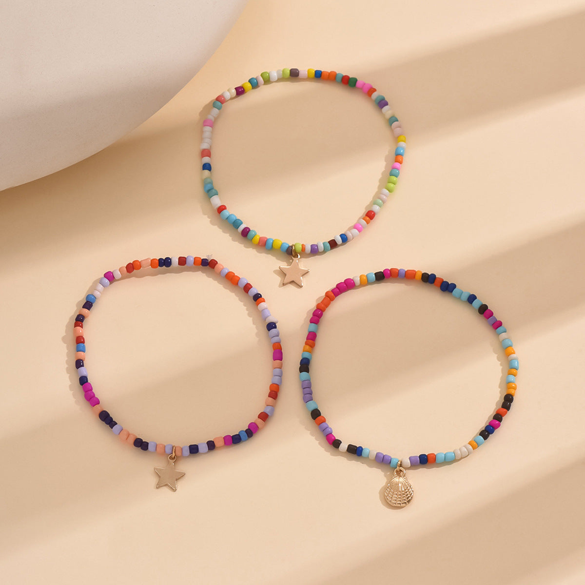 Star Seed Bead Shell Anklet Bracelet Set - Summer Beach Jewelry Collection