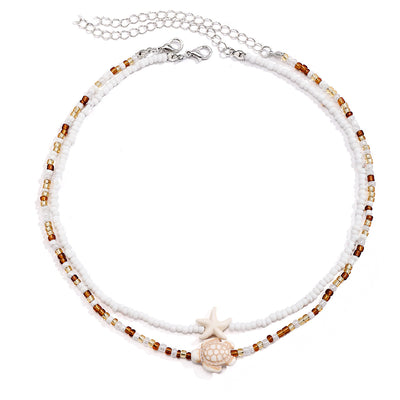 Bohemian Beach Tortoise Starfish Layered Necklace