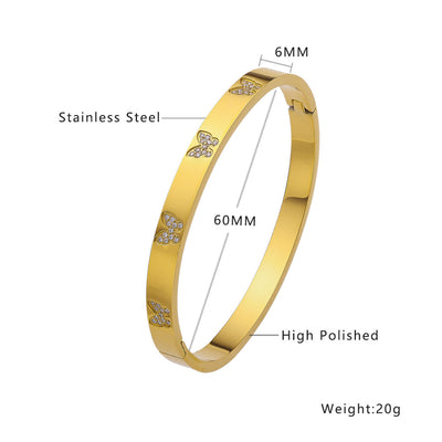 Gold Plated Butterfly Titanium Steel Bangle with Crystal Clasp