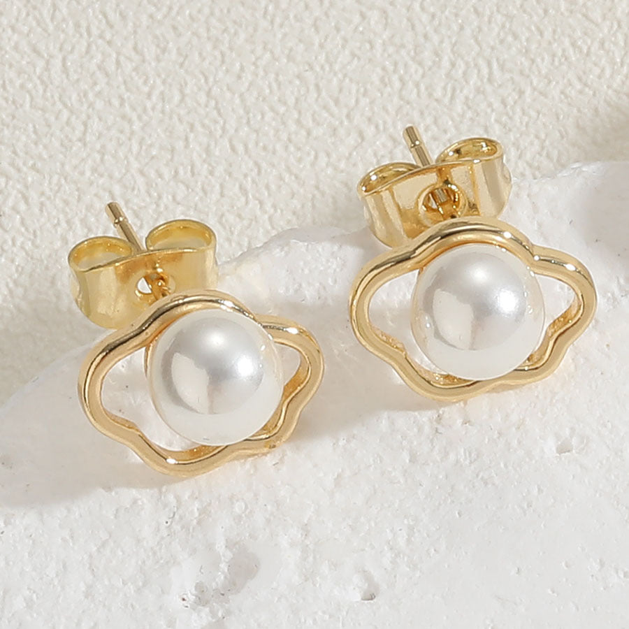 1 Pair Elegant Deer Inlay Pearl Zircon 14k Gold Plated Stud Earrings