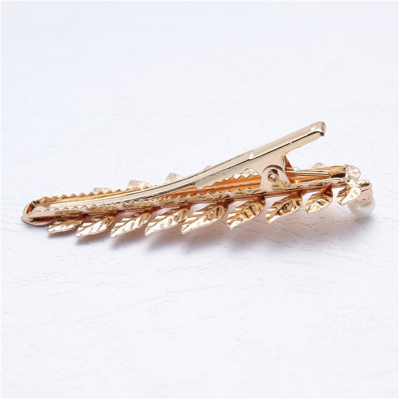 Simple Leaf Metal Pearl Bridal Hair Accessories Set