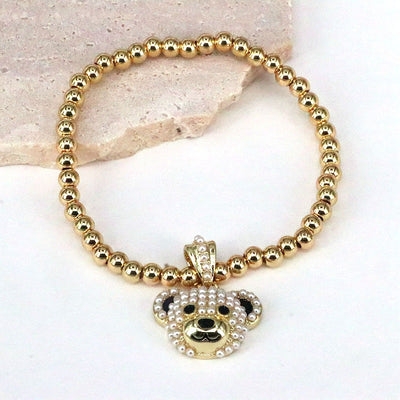 Retro Bear Zircon Inlay Gold Plated Pearl Bracelet