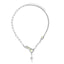 Simple Classic Cross Gold Plated Layered Necklace with Pearl Pendant