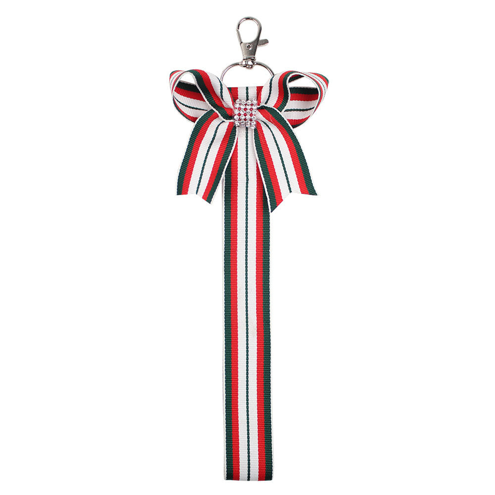 Casual Stripe Bow Knot Rhinestone Keychain Pendant Gift