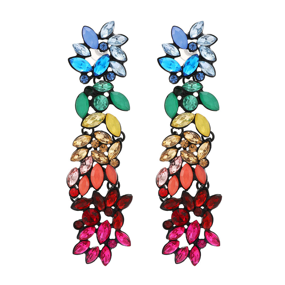 Retro Bohemian Gradient Rhinestone Gemstone Women's Drop Earrings