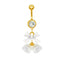 Belly Button Ring Bow Knot Bell Pendant 316 Stainless Steel with Rhinestones and Gold Plating