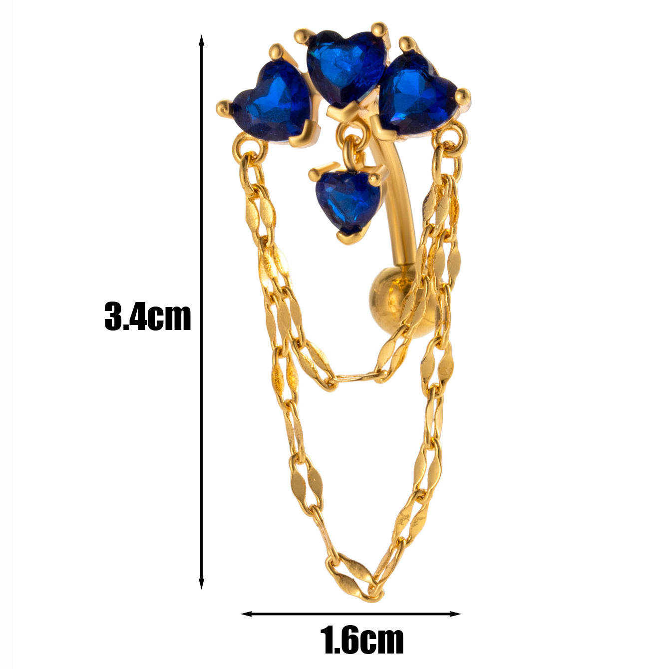 Heart Shape Zircon Chain Belly Ring - 316 Stainless Steel & Copper