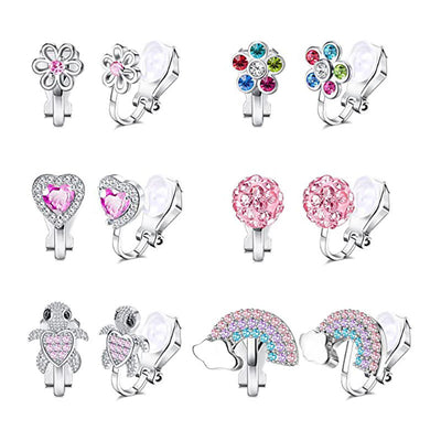 IG Style Rainbow Flower & Butterfly Rhinestone Ear Cuffs - Unicorn & Cat Heart Design for Kids