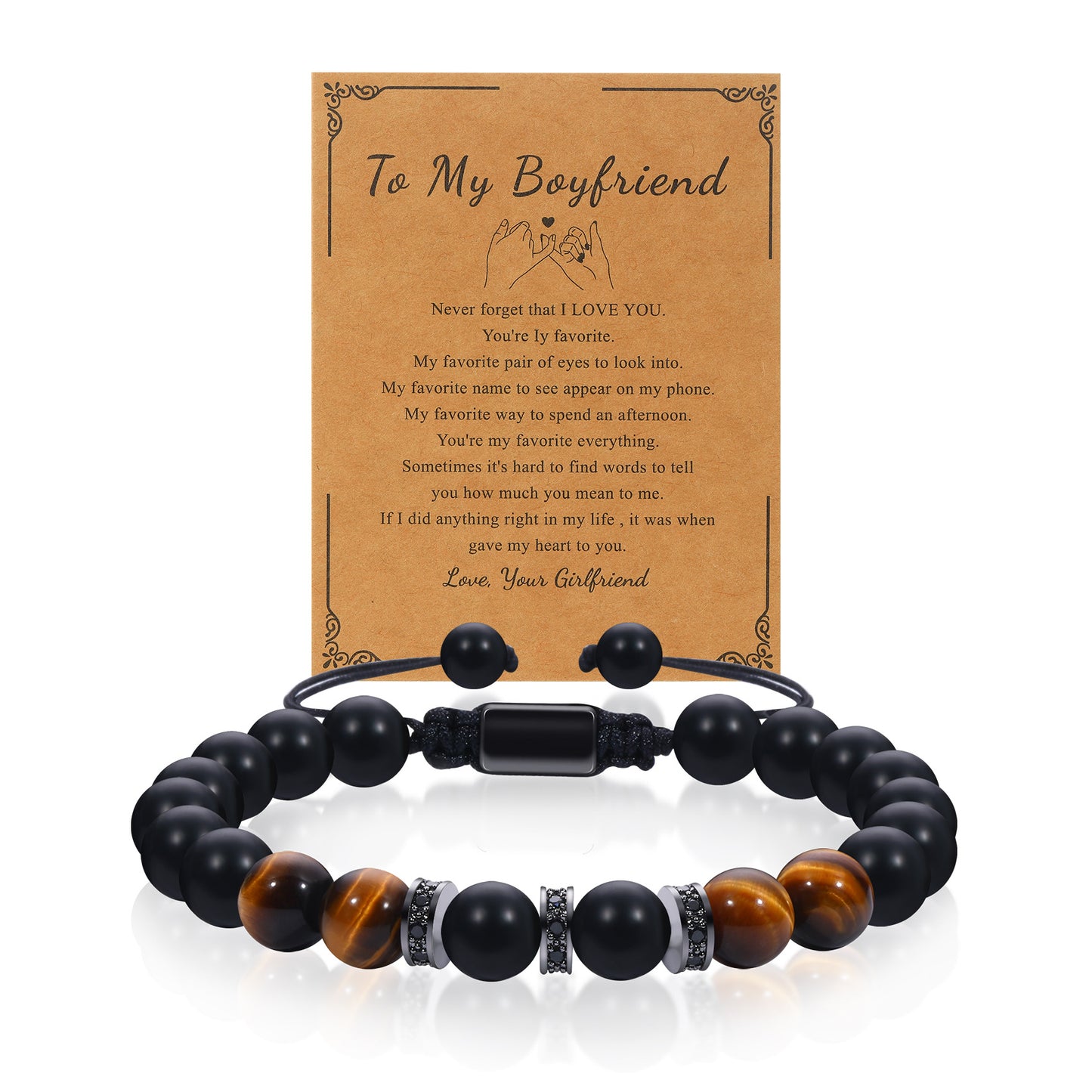 Tiger Eye Beaded Men's Bracelet - Woven Design Gift for Him