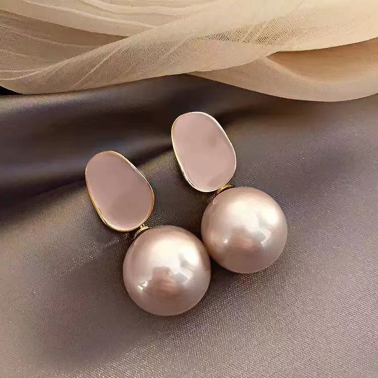 Elegant Pink Pearl Drop Earrings - Chic French Style Jewelry